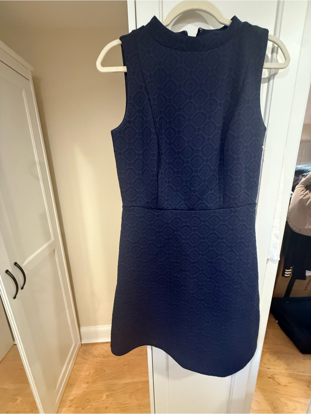 LOFT Navy Sleeveless Textured Sheath Dress